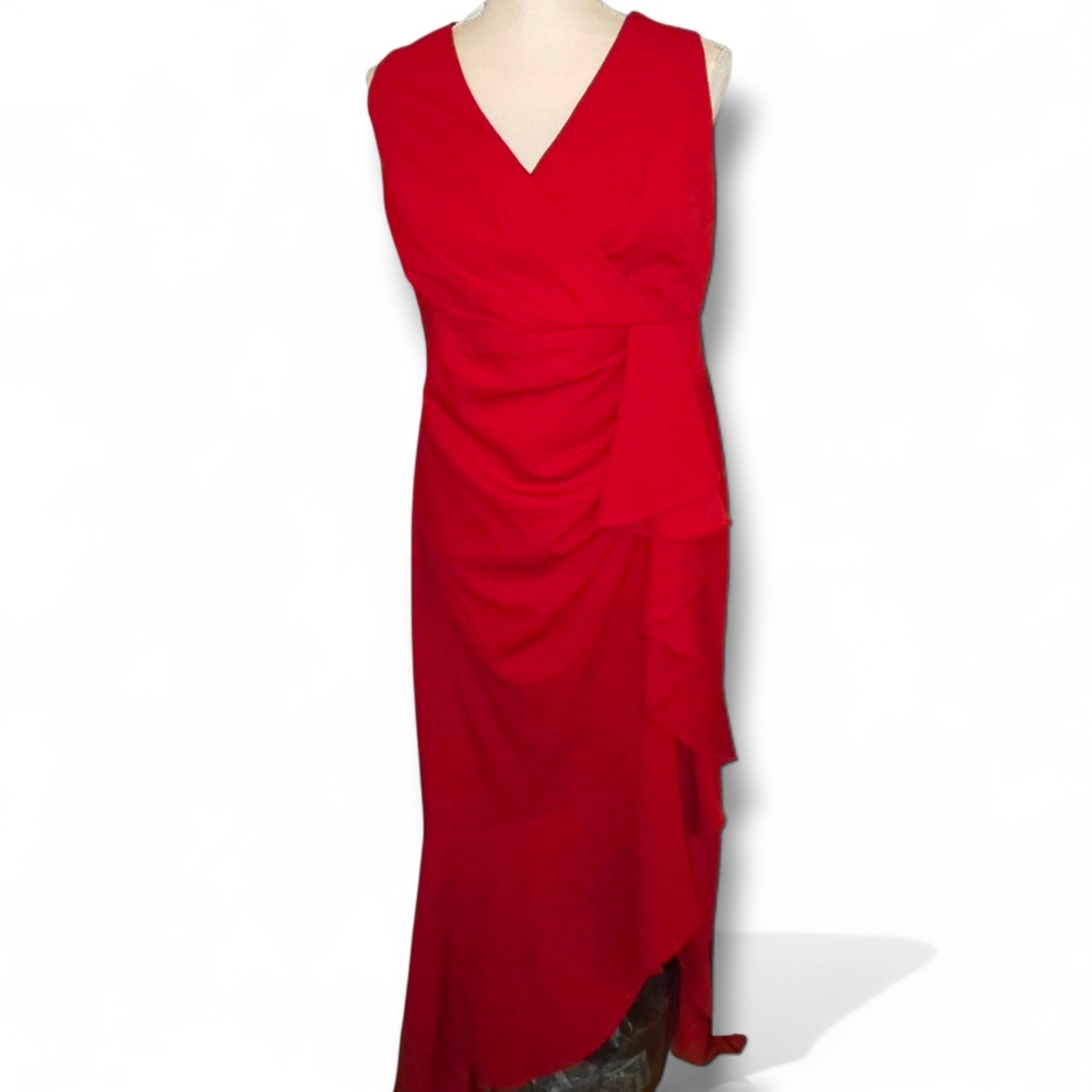 BETSY ADAMS Candace" Long V- Neck Hi Low Cascade Dress - Picture 2 of 7